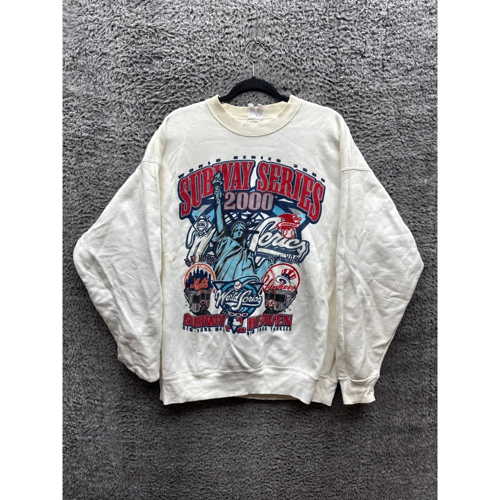 Vintage 2000 New York Mets Yankees Subway Series Sweatshirt White Mens Size XL